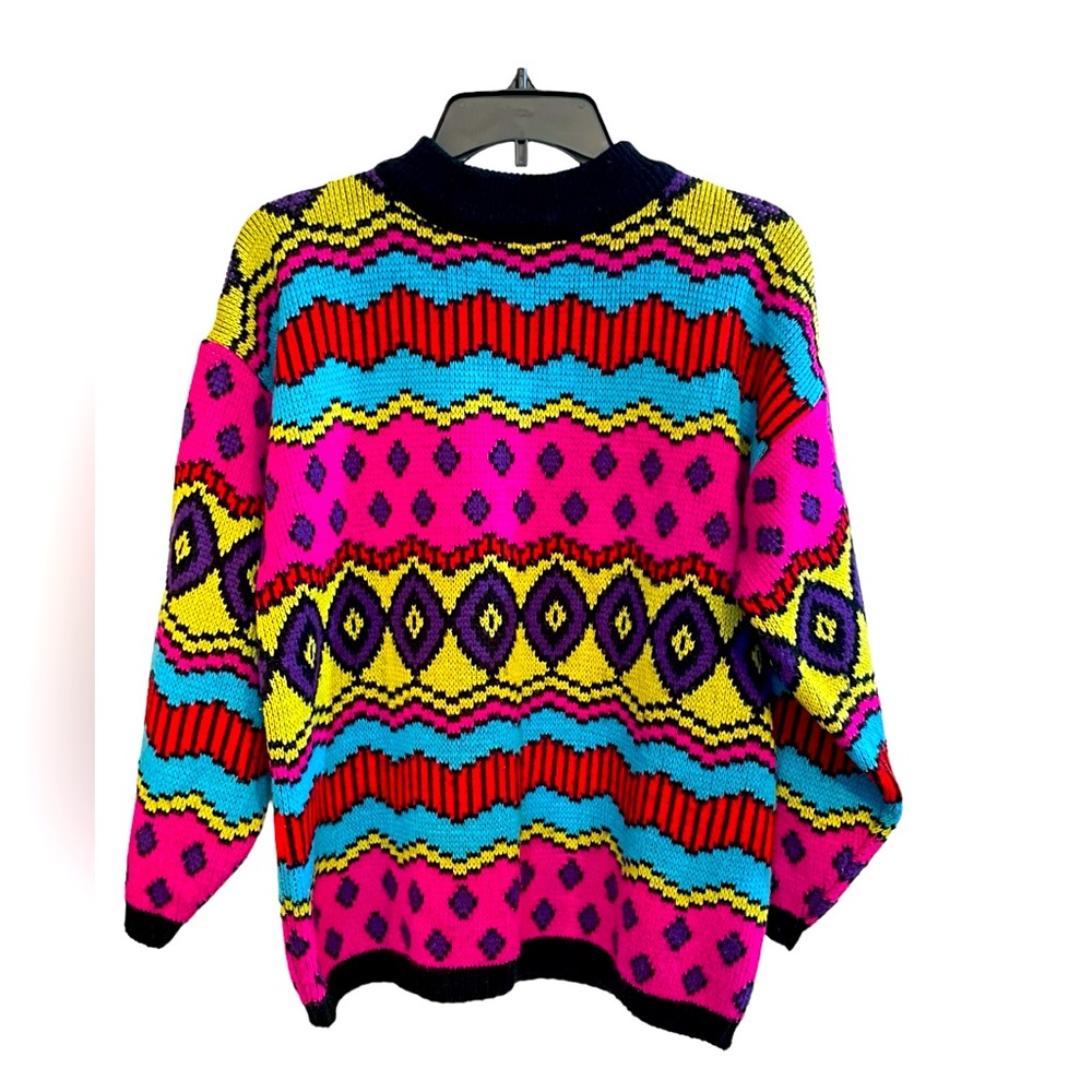 Vintage 80s Exclusive Imports bright funky sweater size M